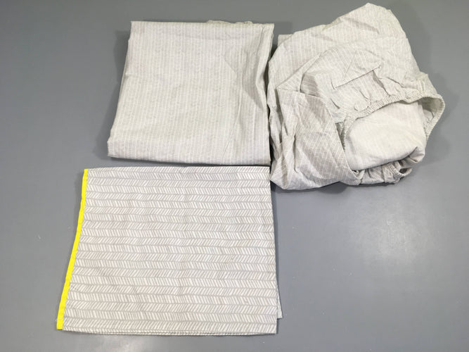 Housse de couette (100x120cm) + taie + drap housse gris/jaune, moins cher chez Petit Kiwi