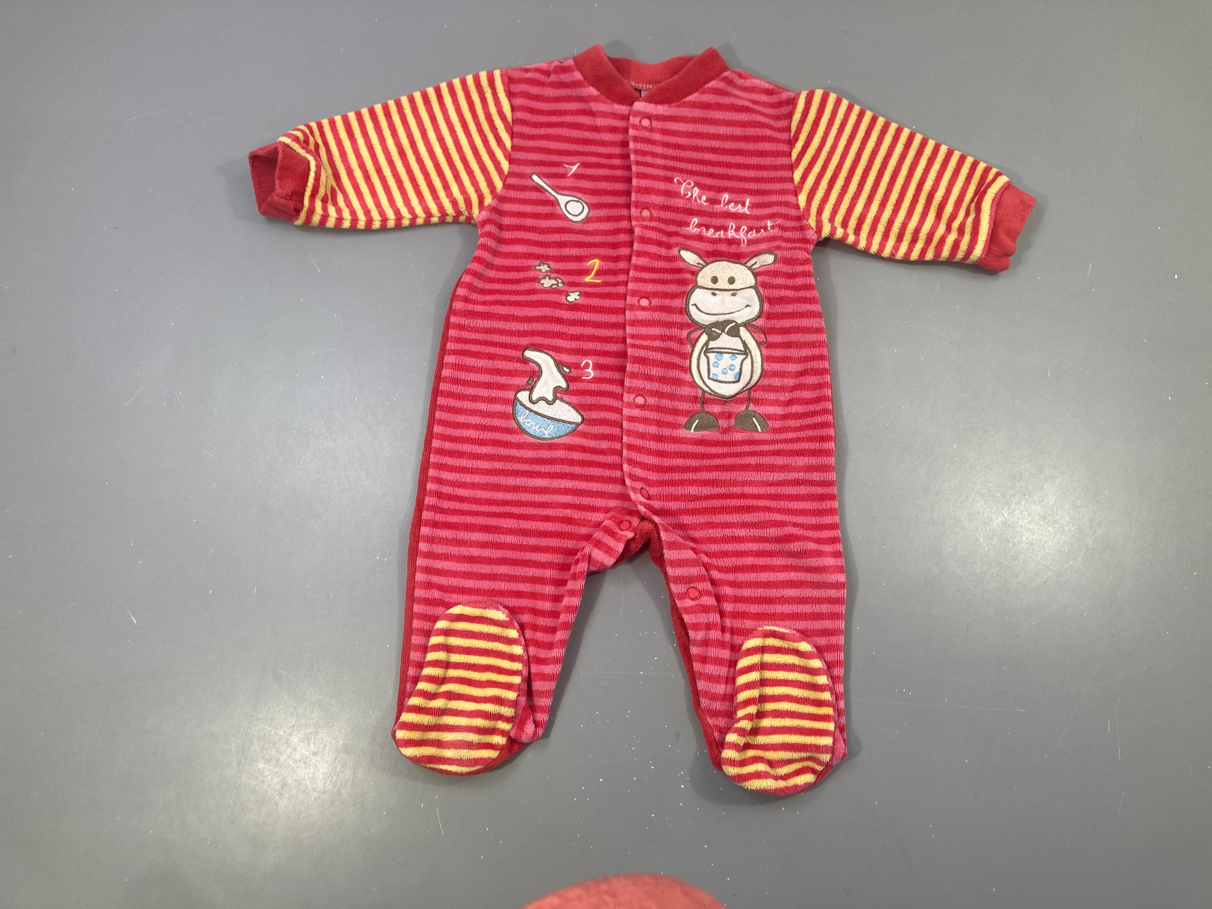 Pyjama velours rose rayé rouge Vache