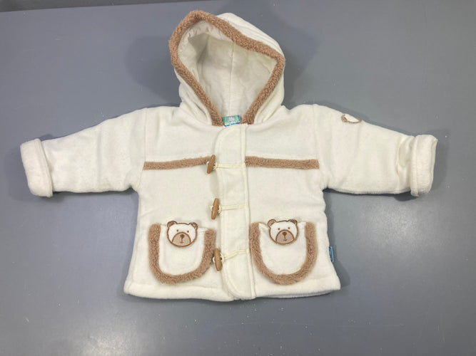 Veste velours à capuche écru poches ours, moins cher chez Petit Kiwi