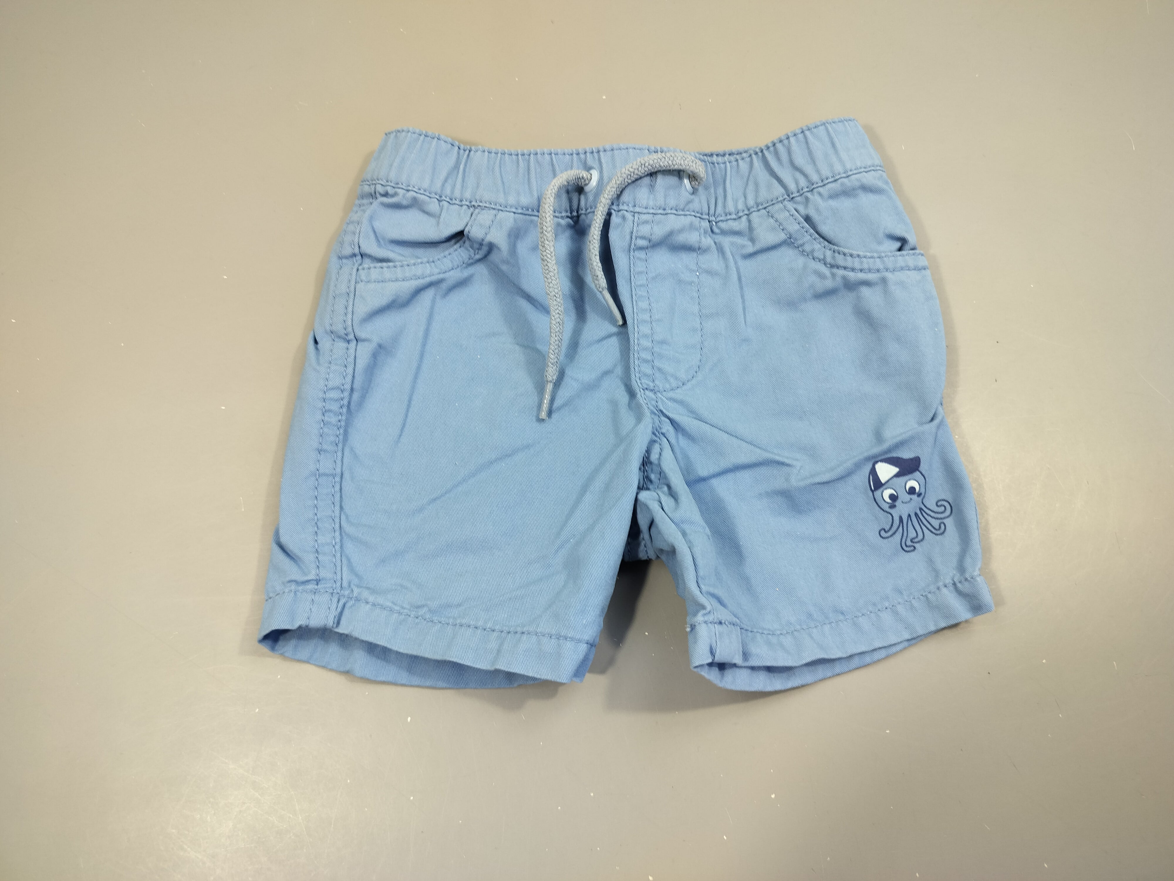 Short toile bleu, pieuvre 100% coton