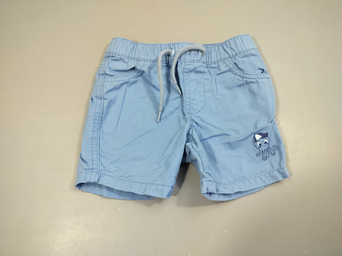 Short toile bleu, pieuvre 100% coton, moins cher chez Petit Kiwi