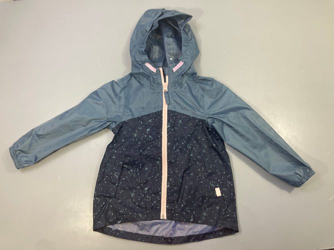 Veste k-way bleue tirette rose pâle, moins cher chez Petit Kiwi