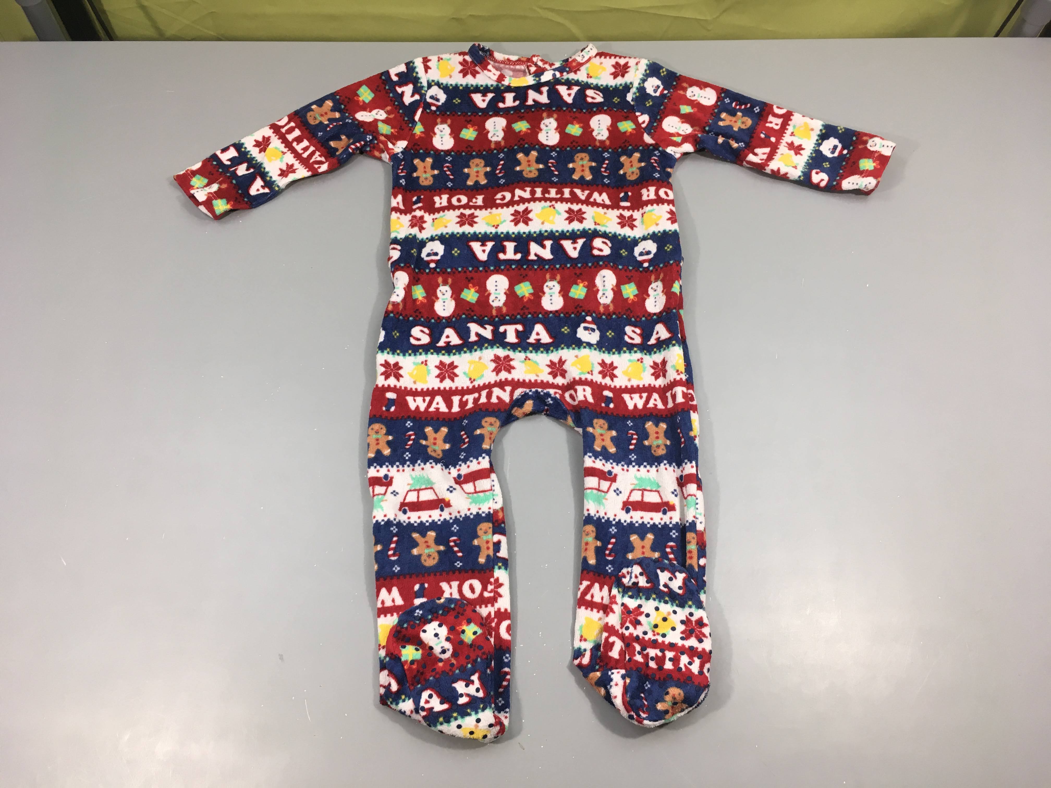 Pyjama velours rayé rouge/blanc/bleu Noël