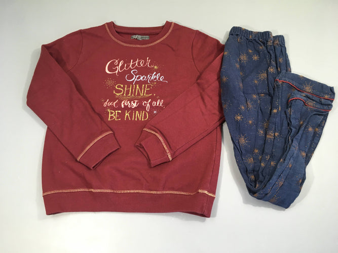 Pyjama 2 pcs haut molleton bordeaux Shine bas coton bouloché, moins cher chez Petit Kiwi