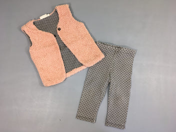 Gilet s.m peluche rose pâle + legging gris motifs