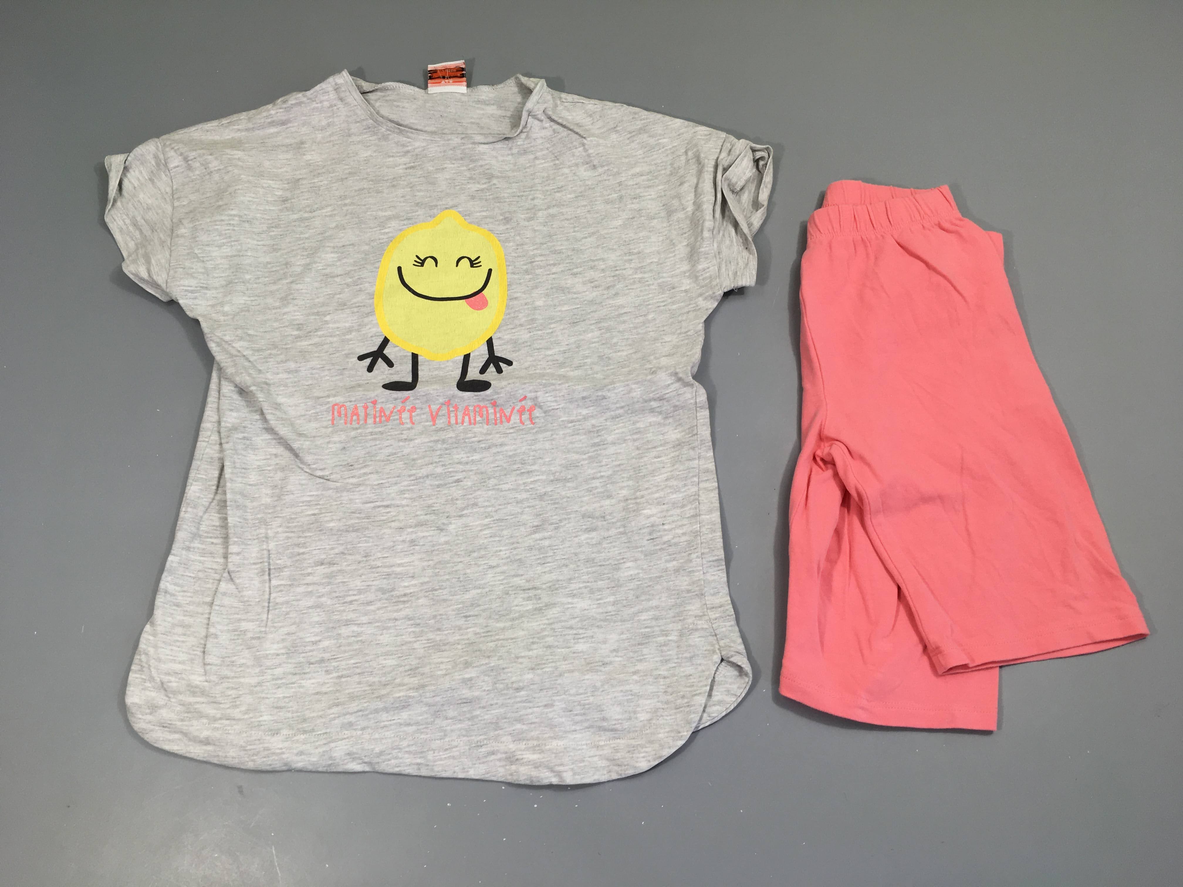 Pyjashort 2pcs jersey gris chiné/rose citron