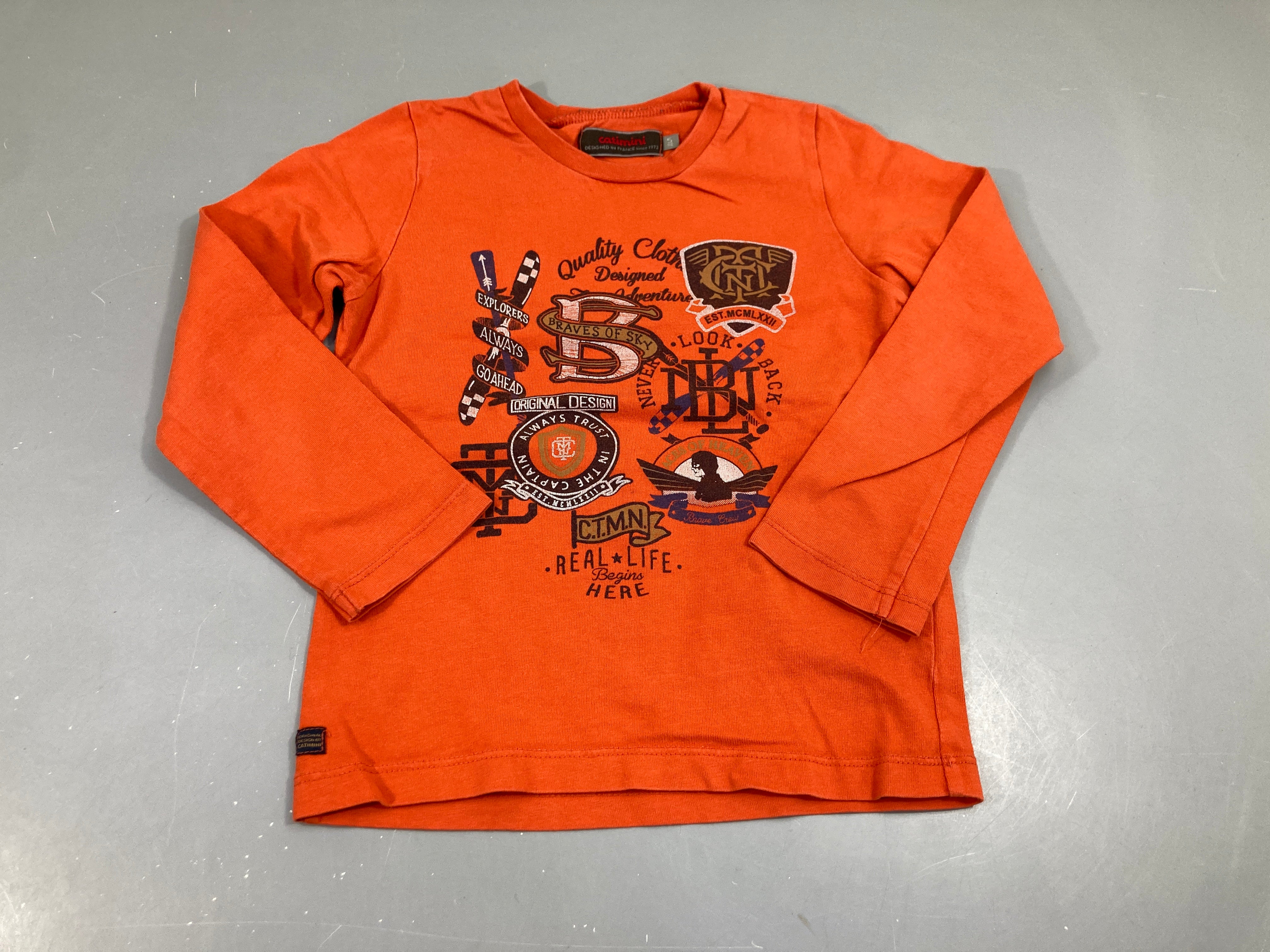 T-shirt m.l orange imprimé explorers
