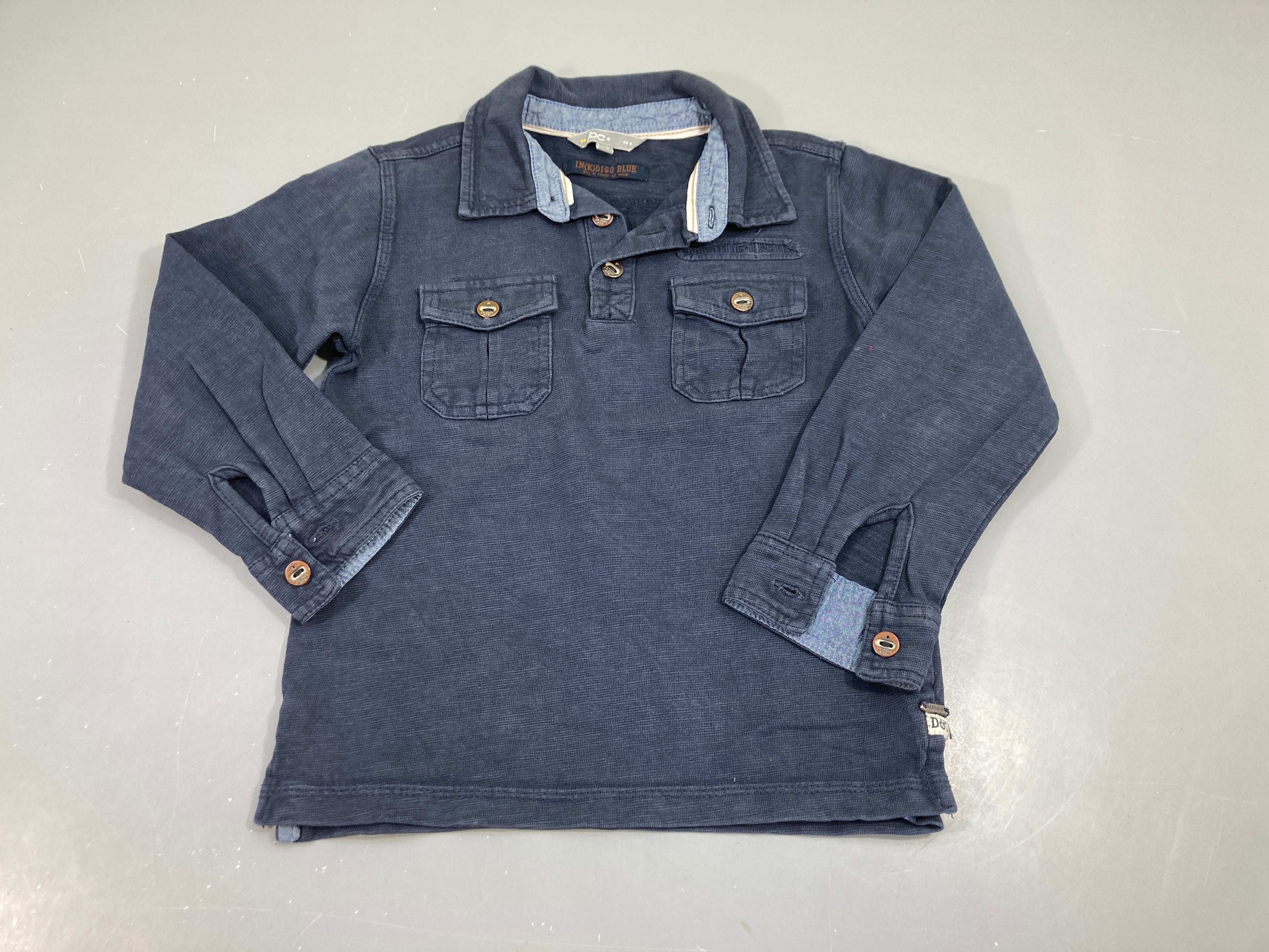 T-shirt m.l jersey épais bleu foncé avec col chemise