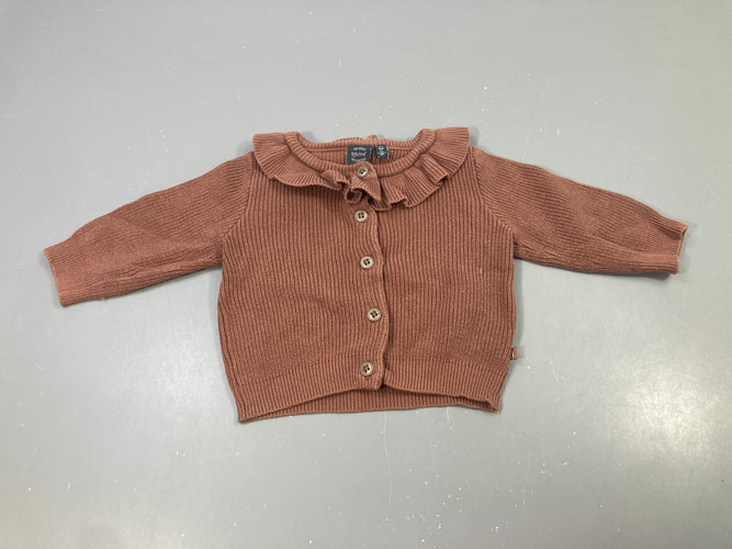 Gilet brun col volanté, moins cher chez Petit Kiwi