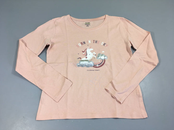 T-shirt m.l rose flammé licorne relief, flocage un peu craquelé, moins cher chez Petit Kiwi