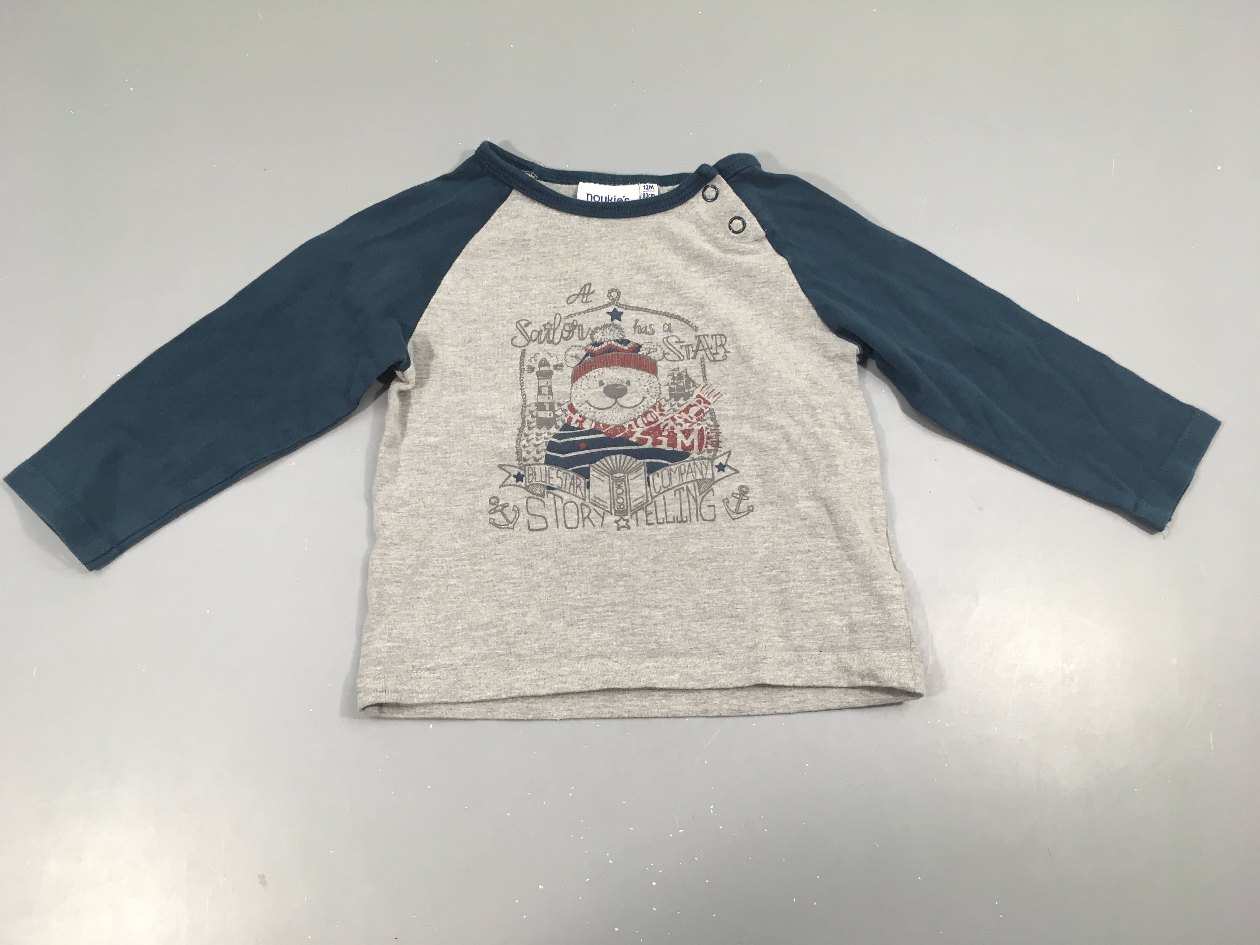 T-shirt m.l gris chiné/bleu ourson