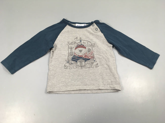 T-shirt m.l gris chiné/bleu ourson, moins cher chez Petit Kiwi