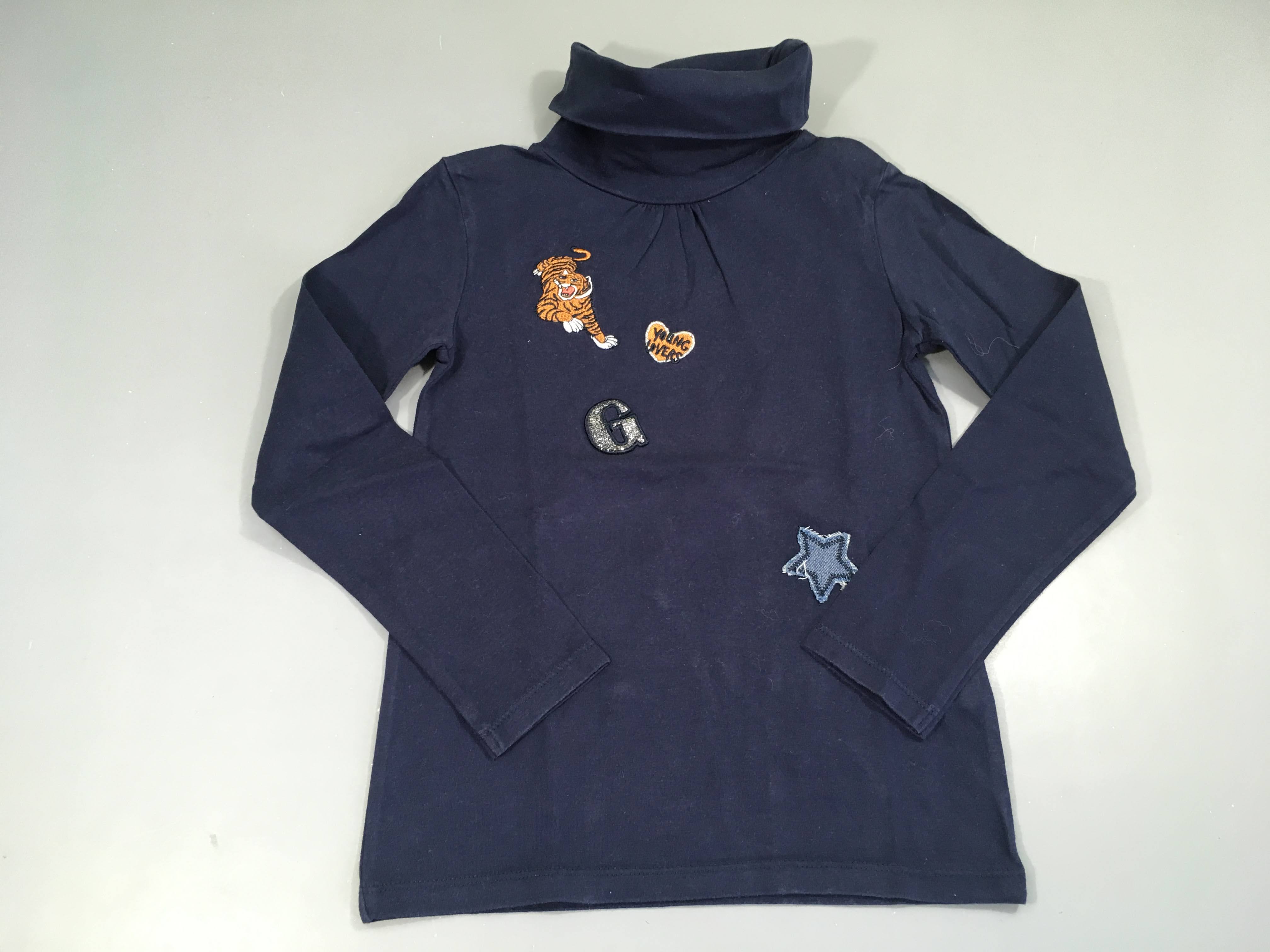 T-shirt col roulé bleu marine tigre