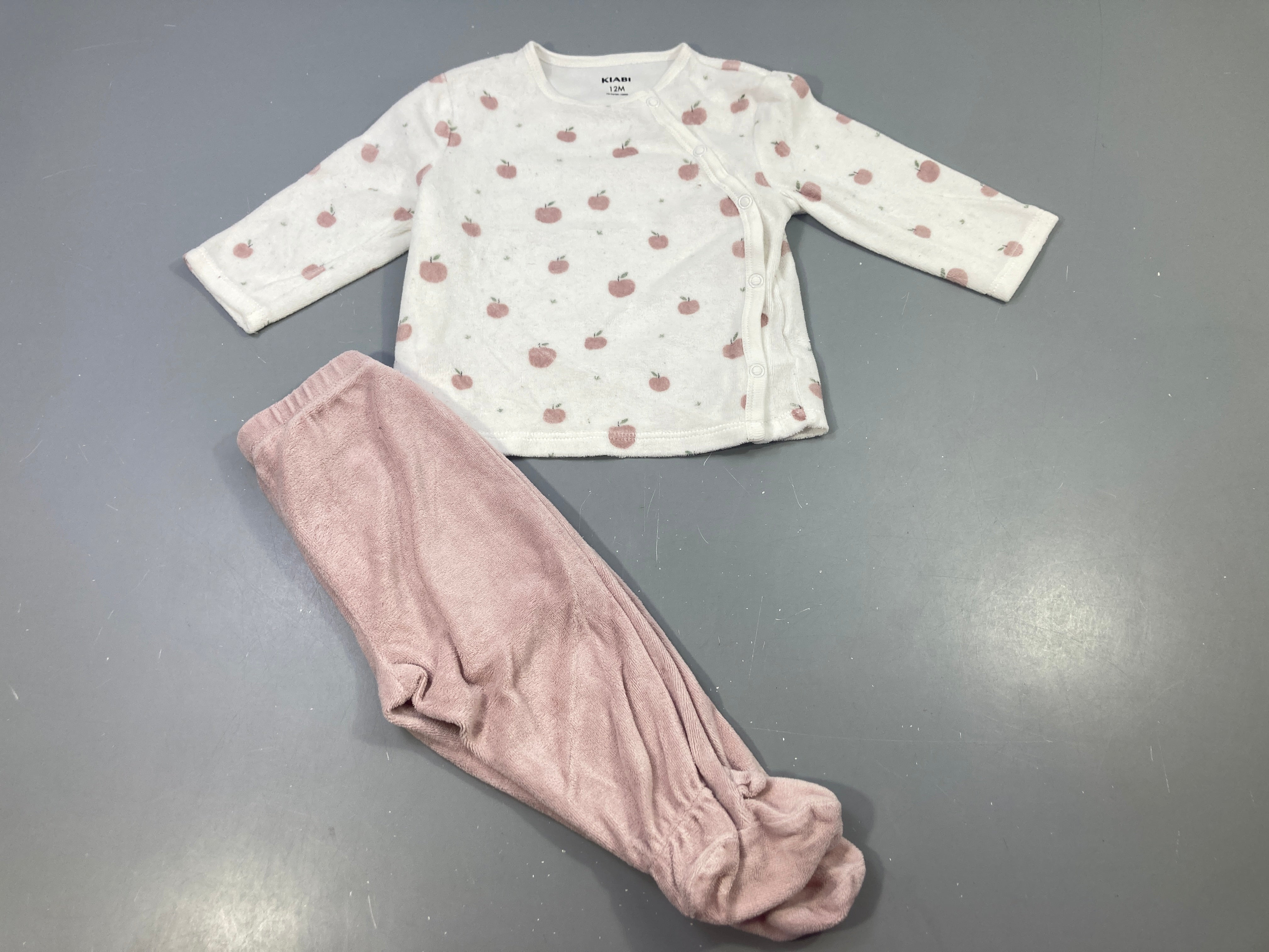 Pyjama 2pcs velours pommes blanc + pantalon rose