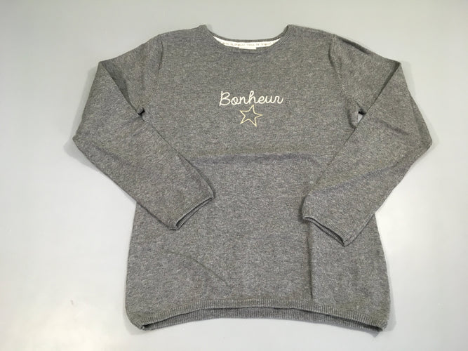 Pull gris chiné Bonheur, moins cher chez Petit Kiwi