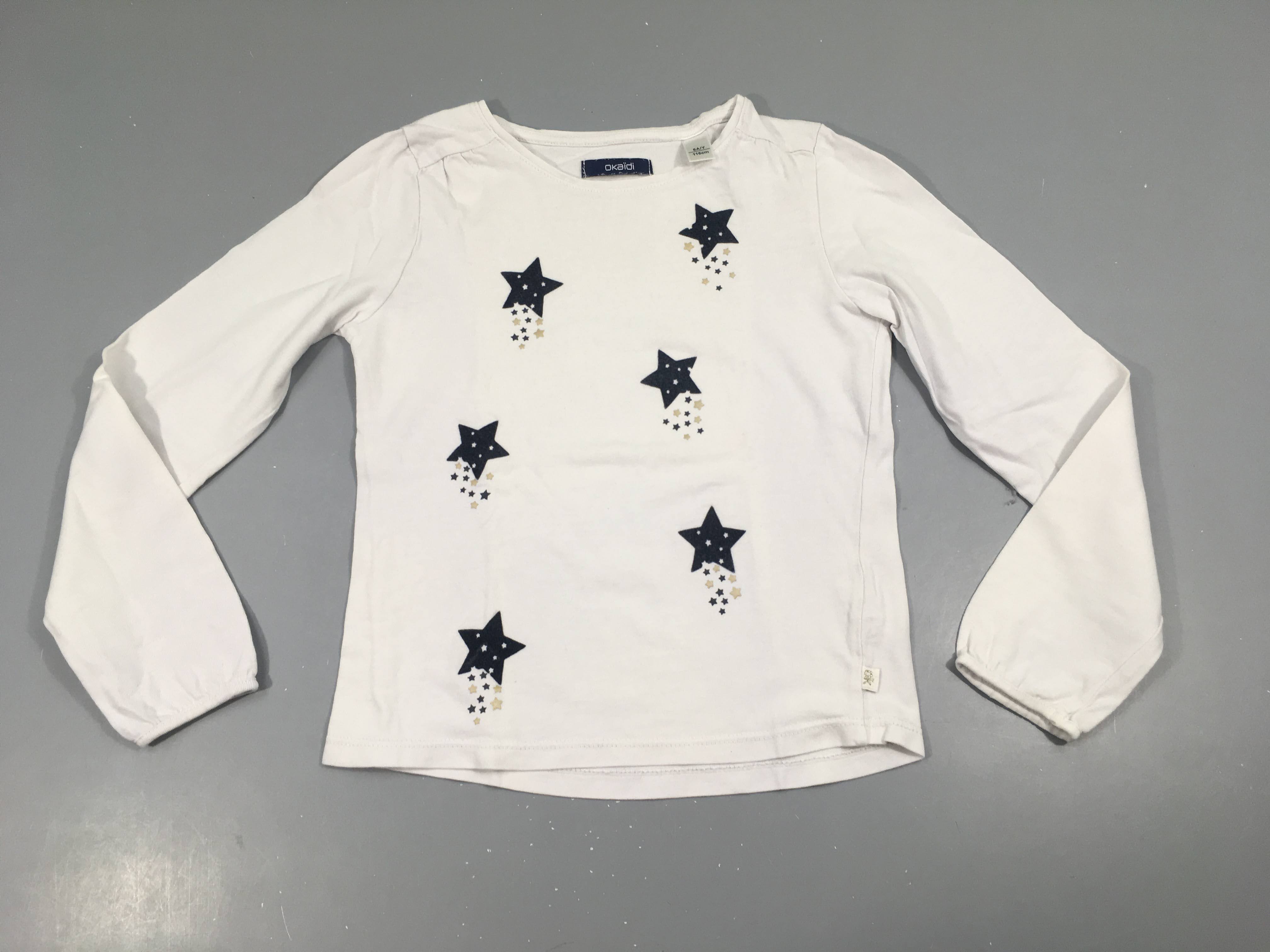 T-shirt m.l blanc étoiles bleu marine/doré