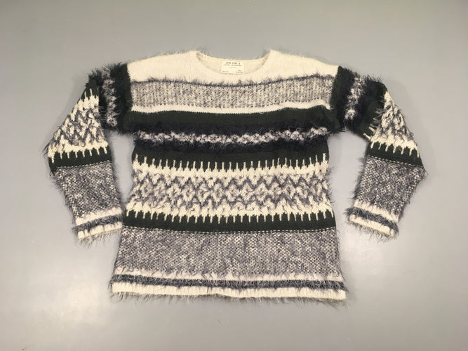 Pull duveteux blanc/bleu marine, moins cher chez Petit Kiwi