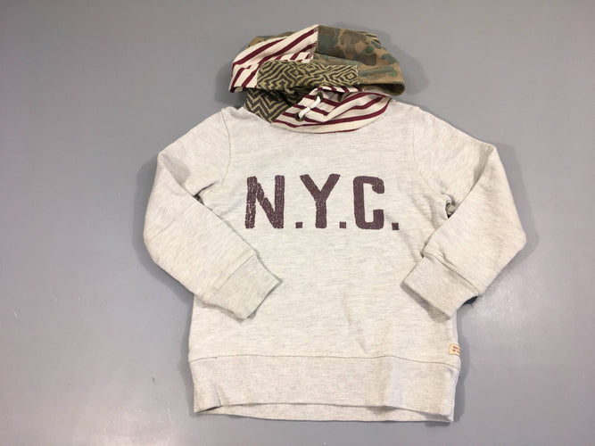 Sweat à capuche gris chiné NYC, moins cher chez Petit Kiwi
