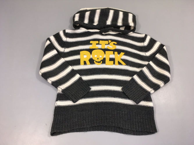 Pull à capuche gris foncé rayé blanc Rock, moins cher chez Petit Kiwi