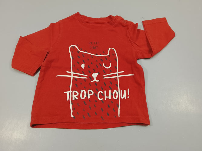 T-shirt m.l rouge chat "Petit chat trop chou", moins cher chez Petit Kiwi