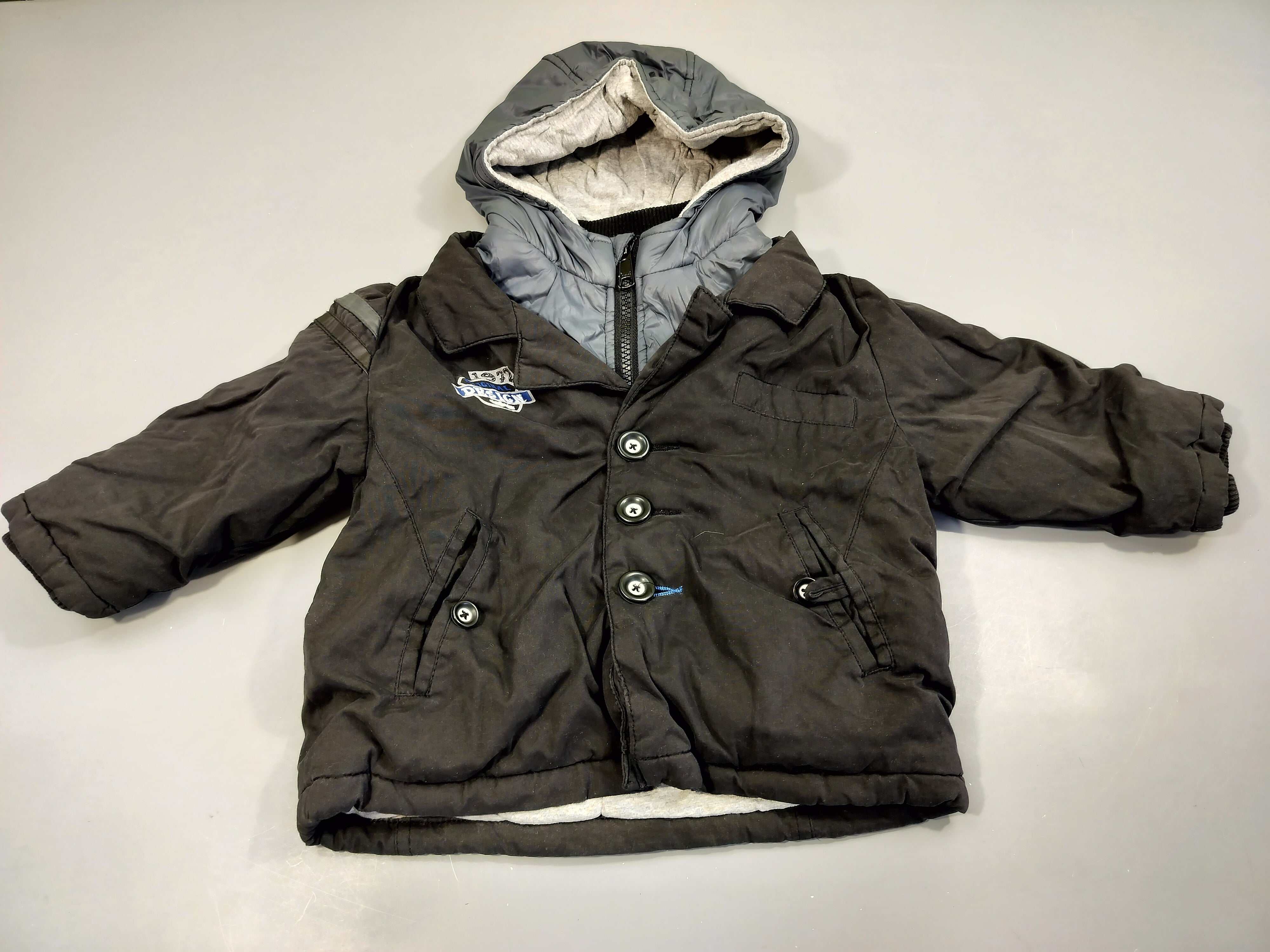 Veste zippée à capuche capuche bleu marine / grise, effet 2 en 1