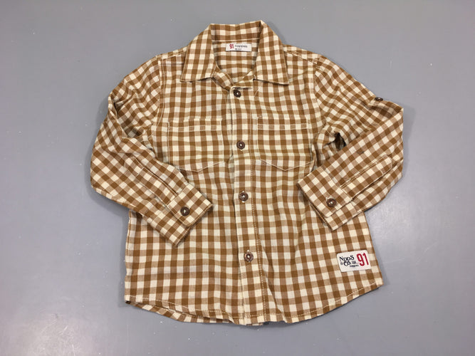 Chemise m.l carreaux ocre/écru, moins cher chez Petit Kiwi