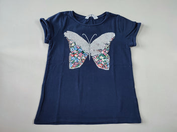 T-shirt m.c bleu marine papillon en sequins réversibles