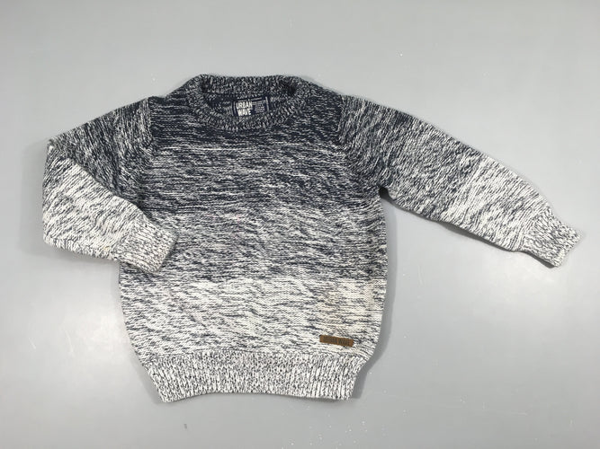 Pull mailles chinées bleu foncé-blanc Petite tache manche, moins cher chez Petit Kiwi