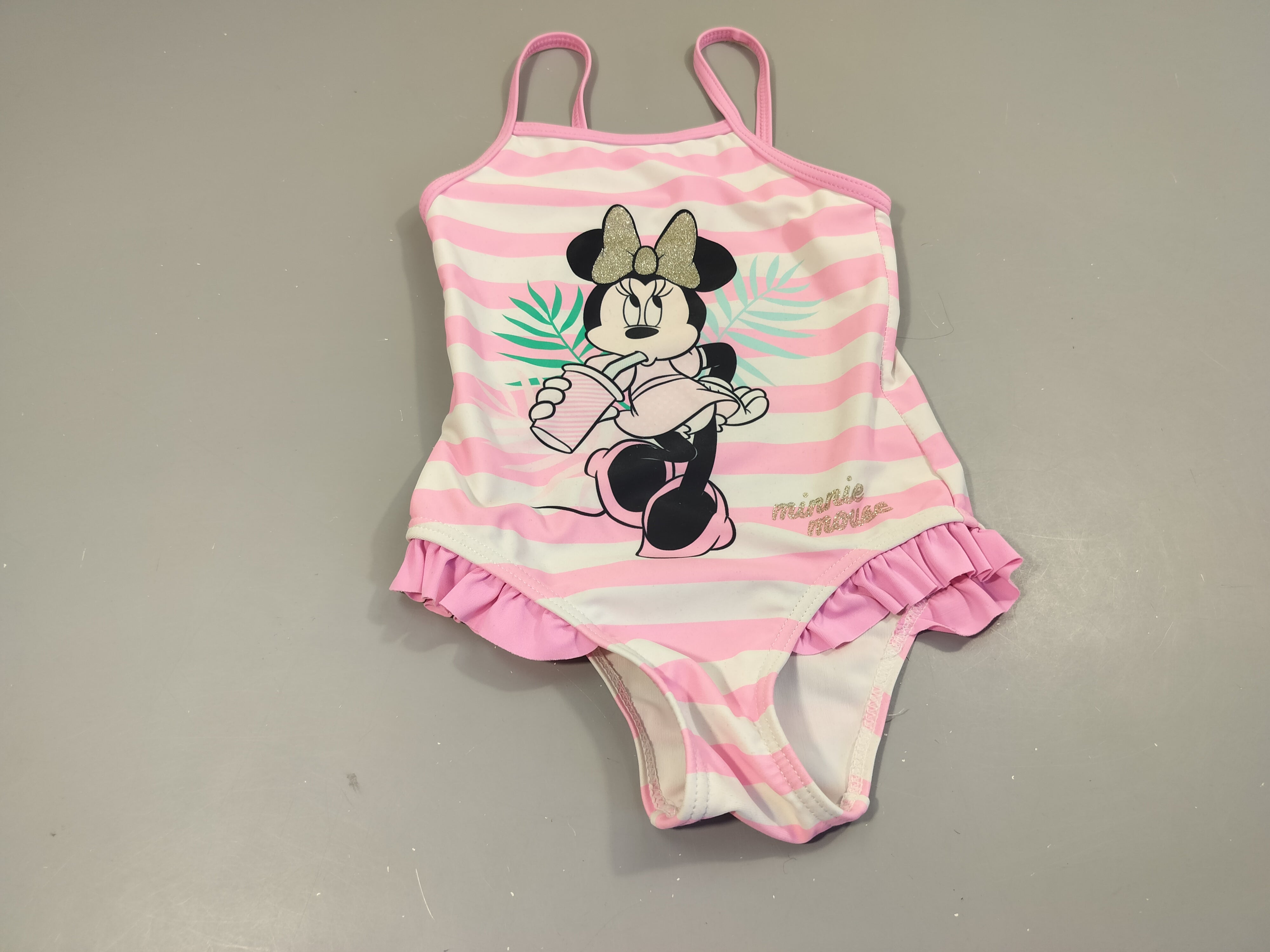 Maillot  rayé rose, blanc Minnie