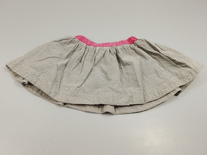 Jupe en velours côtelé gris à pois blancs, taille rose. Doublé jersey, moins cher chez Petit Kiwi