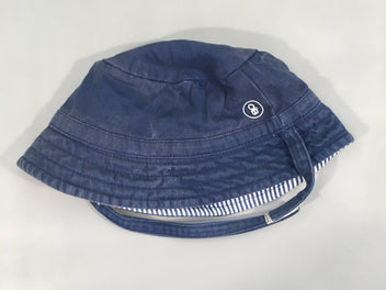 Chapeau d'été réversible bleu foncé/ ligné bleu et blanc