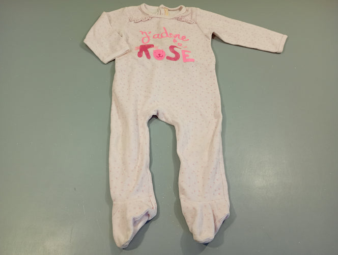 Pyjama velours rose clair "j'adore le rose ", moins cher chez Petit Kiwi
