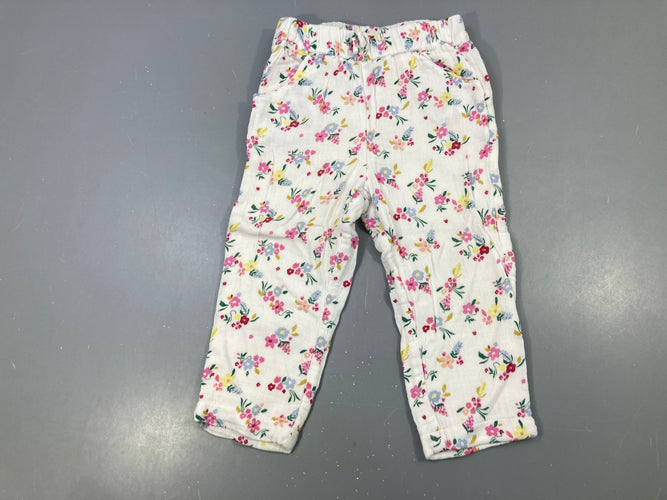 Pantalon gaze de coton blanc fleuri, moins cher chez Petit Kiwi