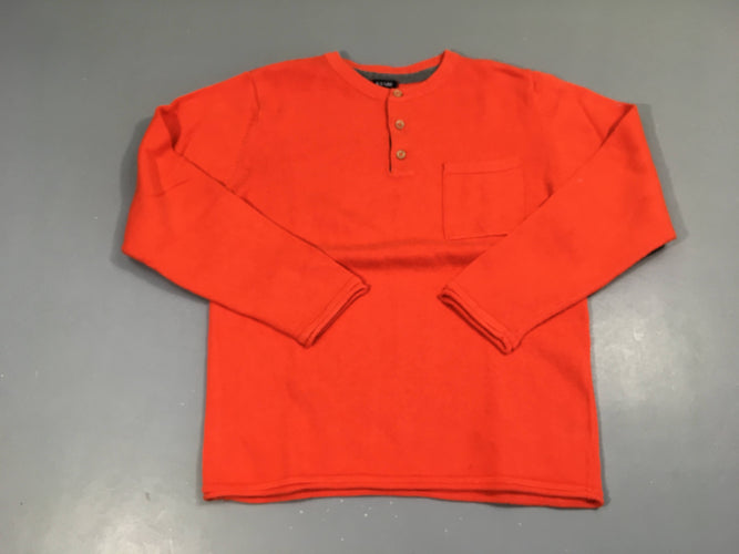 Pull orange poche, très légèrement bouloché, moins cher chez Petit Kiwi