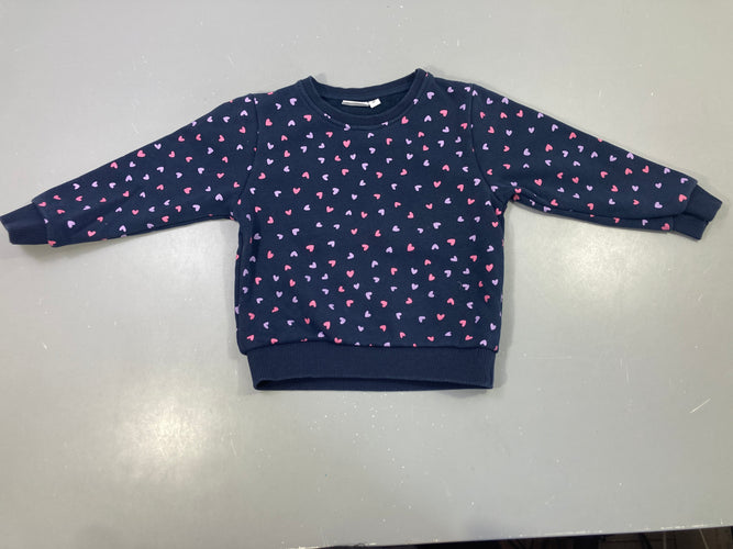 Sweat bleu foncé coeurs, moins cher chez Petit Kiwi