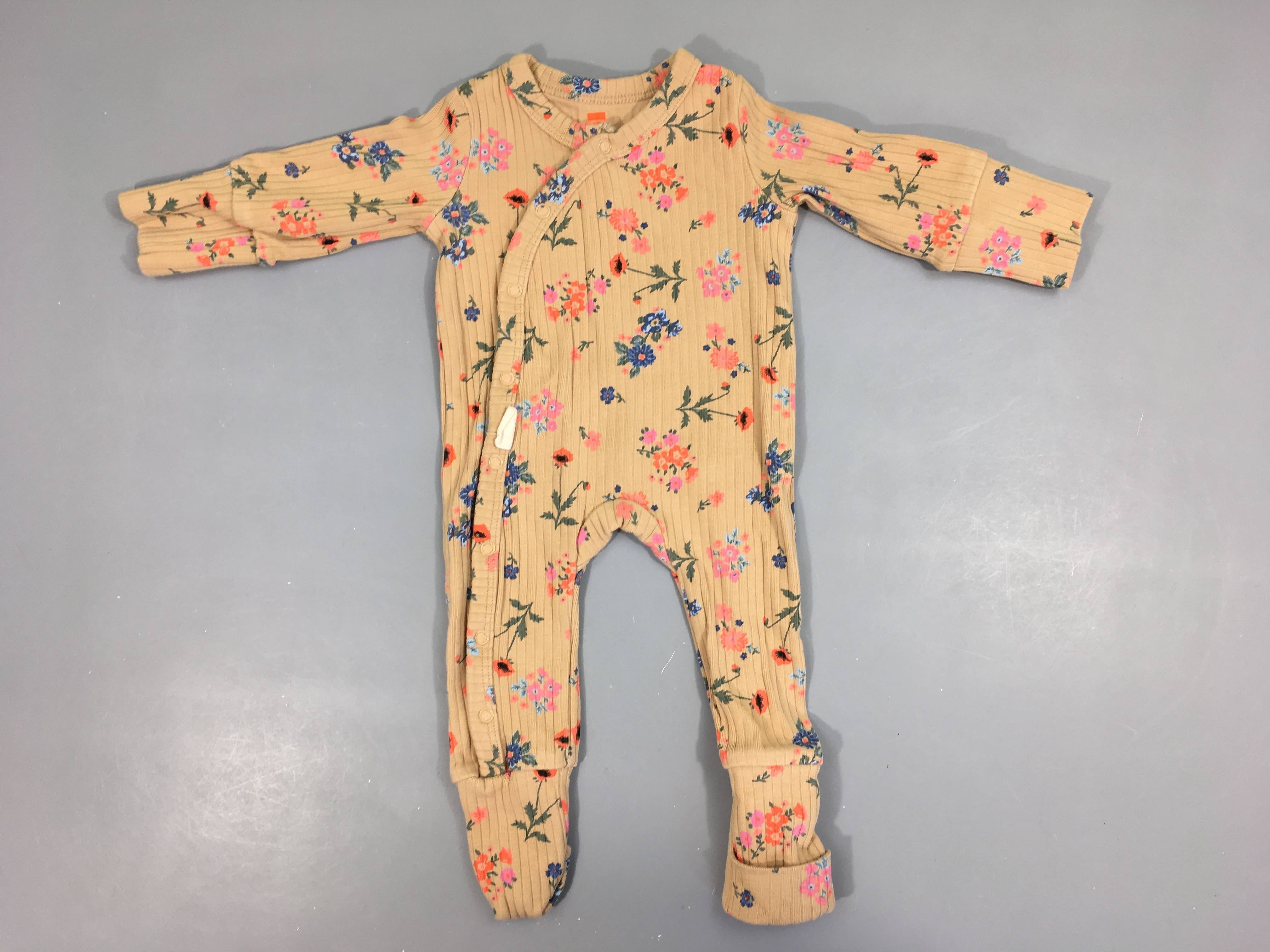 Pyjama jersey côtes brun fleurs