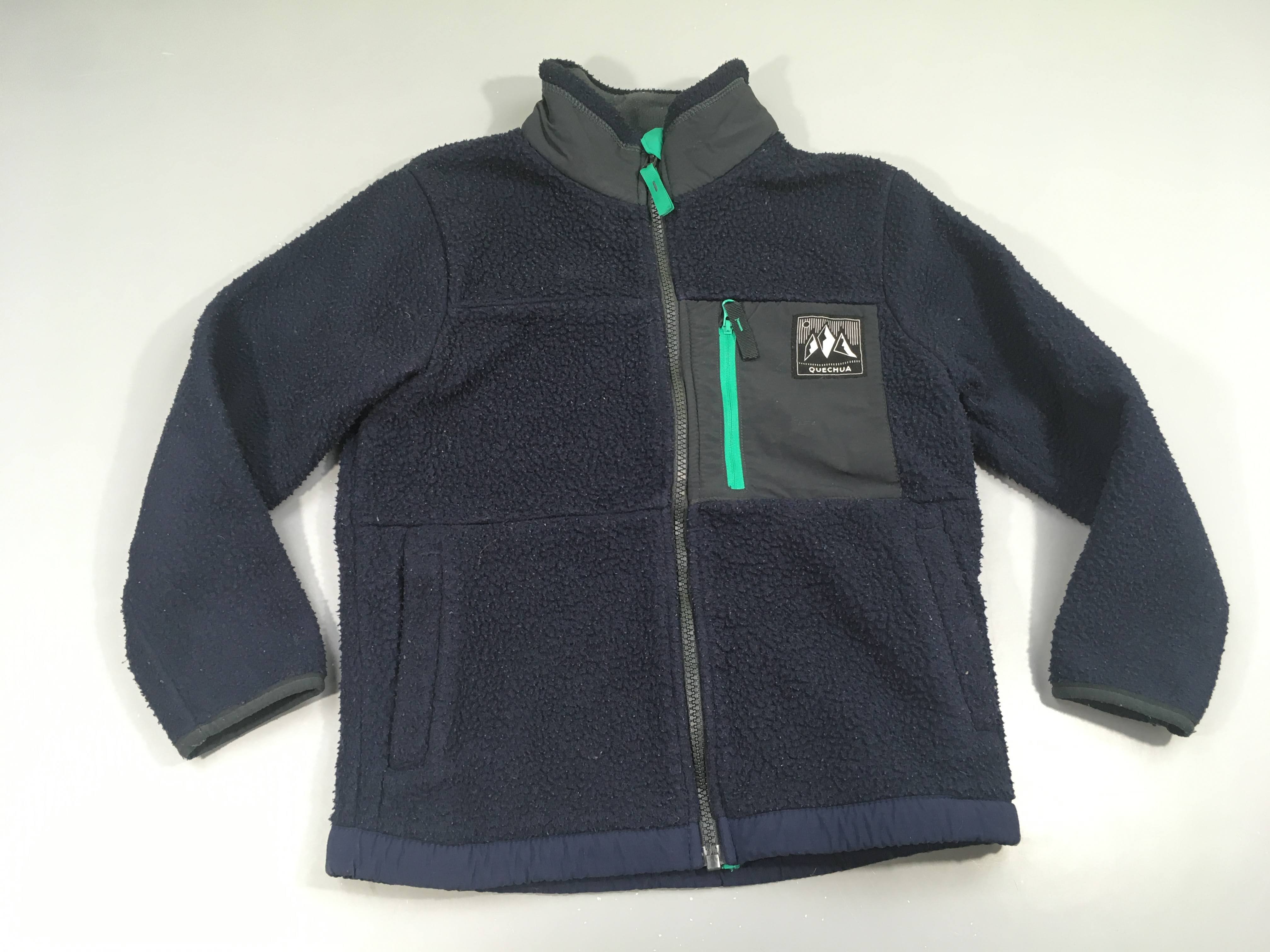 Sweat zippé sherpa bleu marine/vert, Quechua, bouloché