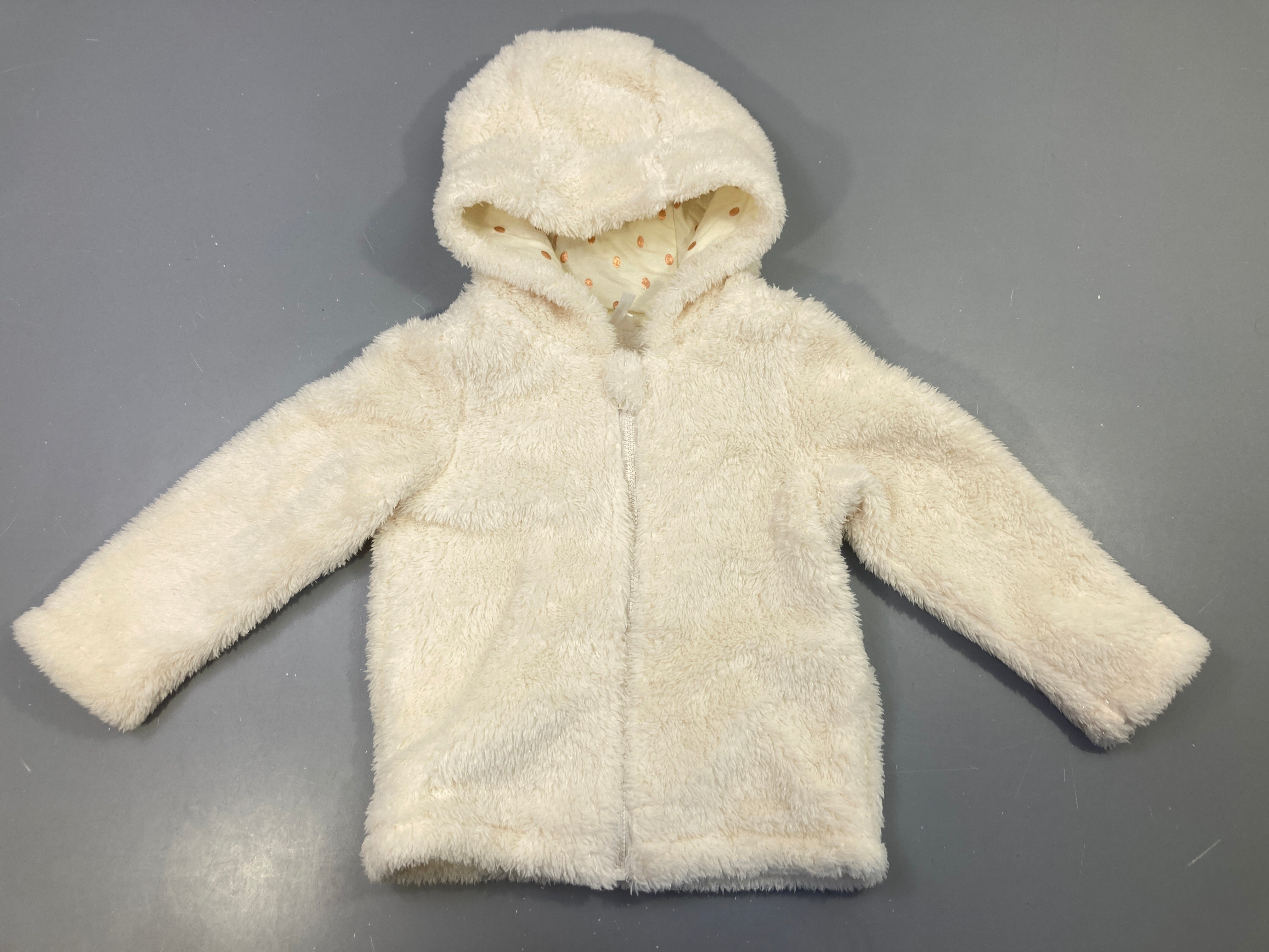 Gilet/veste zippé peluche blanc à capuche