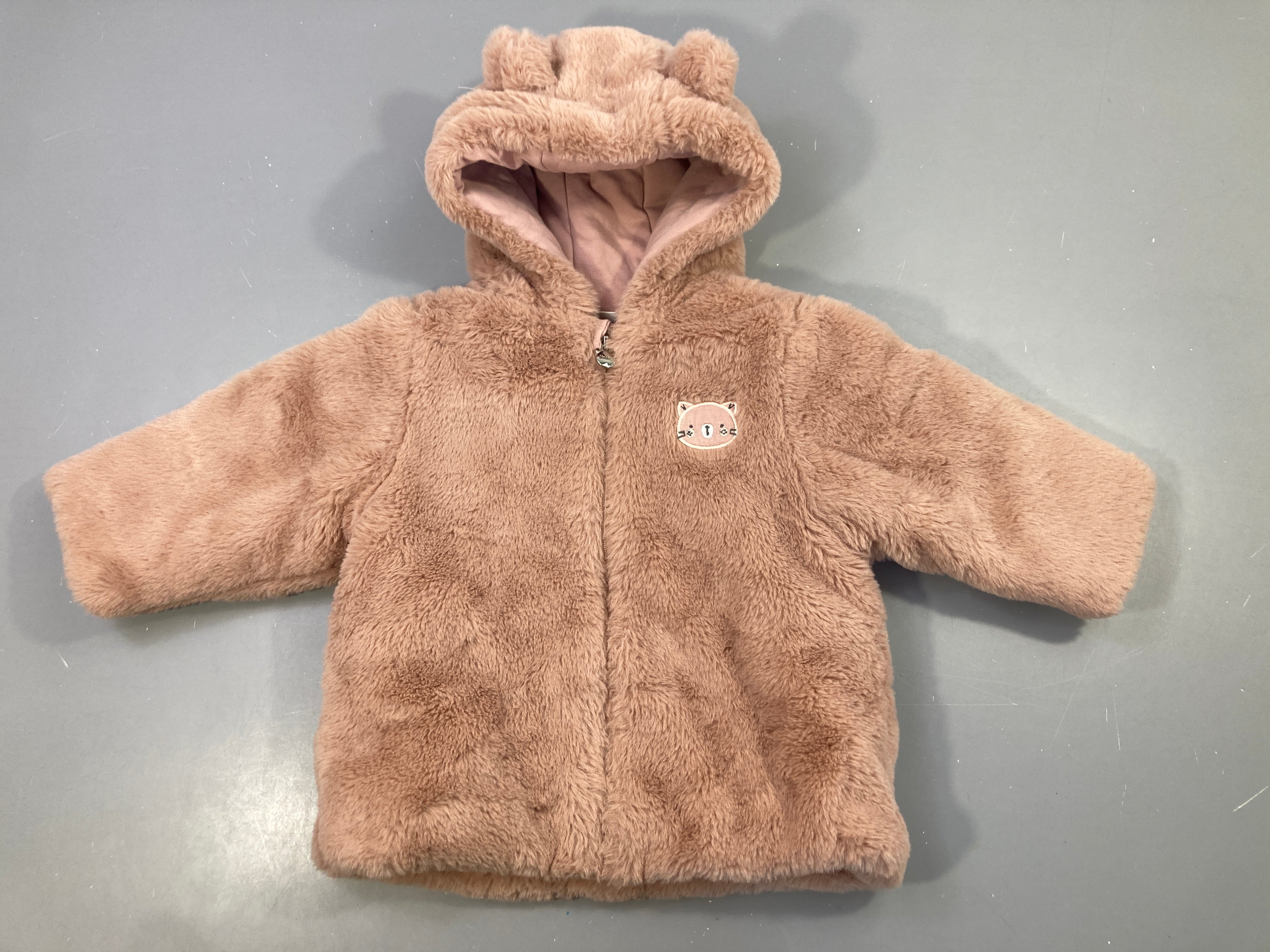 Veste zippé fausse fourrure rose à capuche oreilles