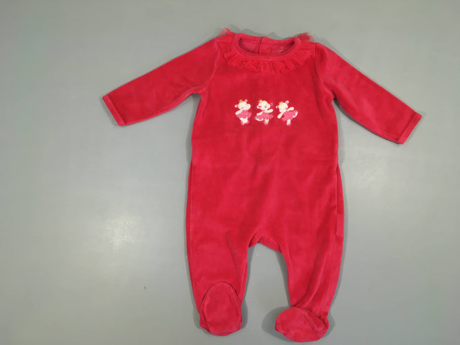Pyjama velours rose vif danseuses col tulle, moins cher chez Petit Kiwi