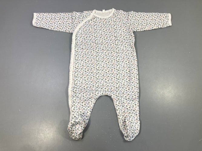 Pyjama jersey blanc fleuri bleu, moins cher chez Petit Kiwi