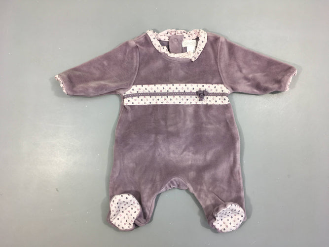 Pyjama velours mauve liseret col, moins cher chez Petit Kiwi