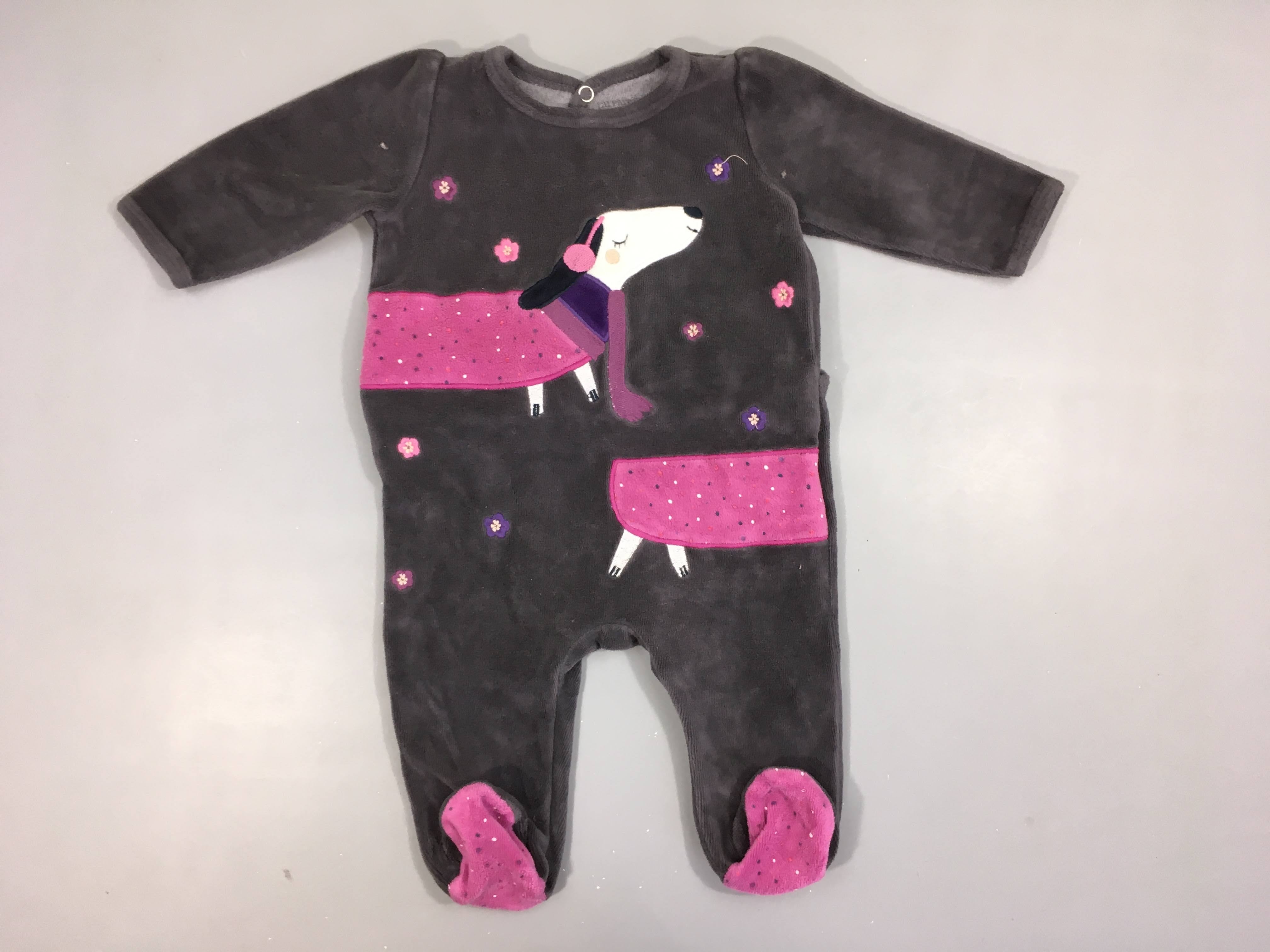 Pyjama velours gris foncé chien