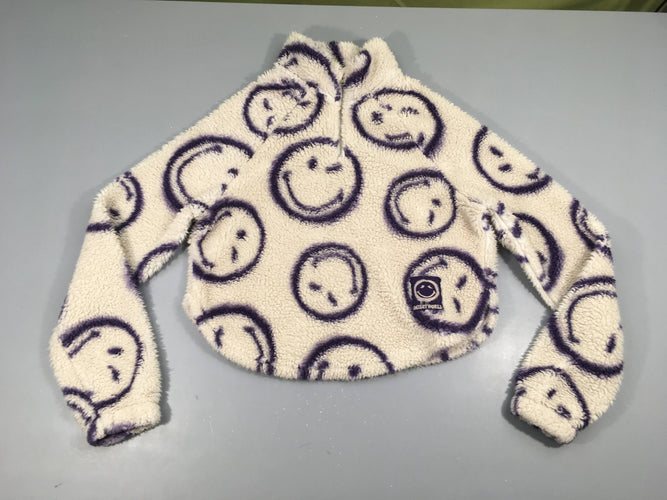 Pull court peluche écru Smileys, moins cher chez Petit Kiwi