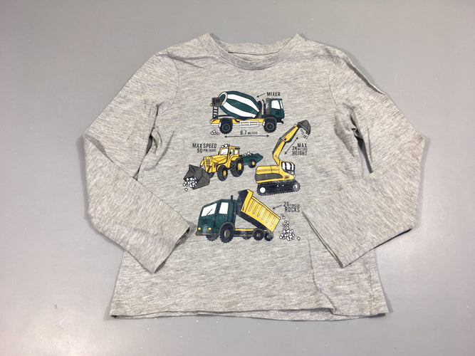 T-shirt m.l gris chiné engins de chantier, moins cher chez Petit Kiwi