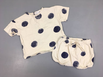 T-shirt m.c blanc flammé pois bleus + short jersey