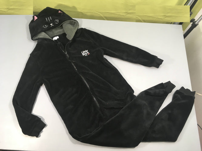 Combinaison zippée velours noir à capuche chat, moins cher chez Petit Kiwi