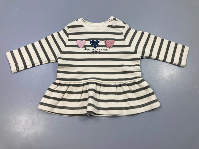 Robe ml écru rayée cœurs, moins cher chez Petit Kiwi