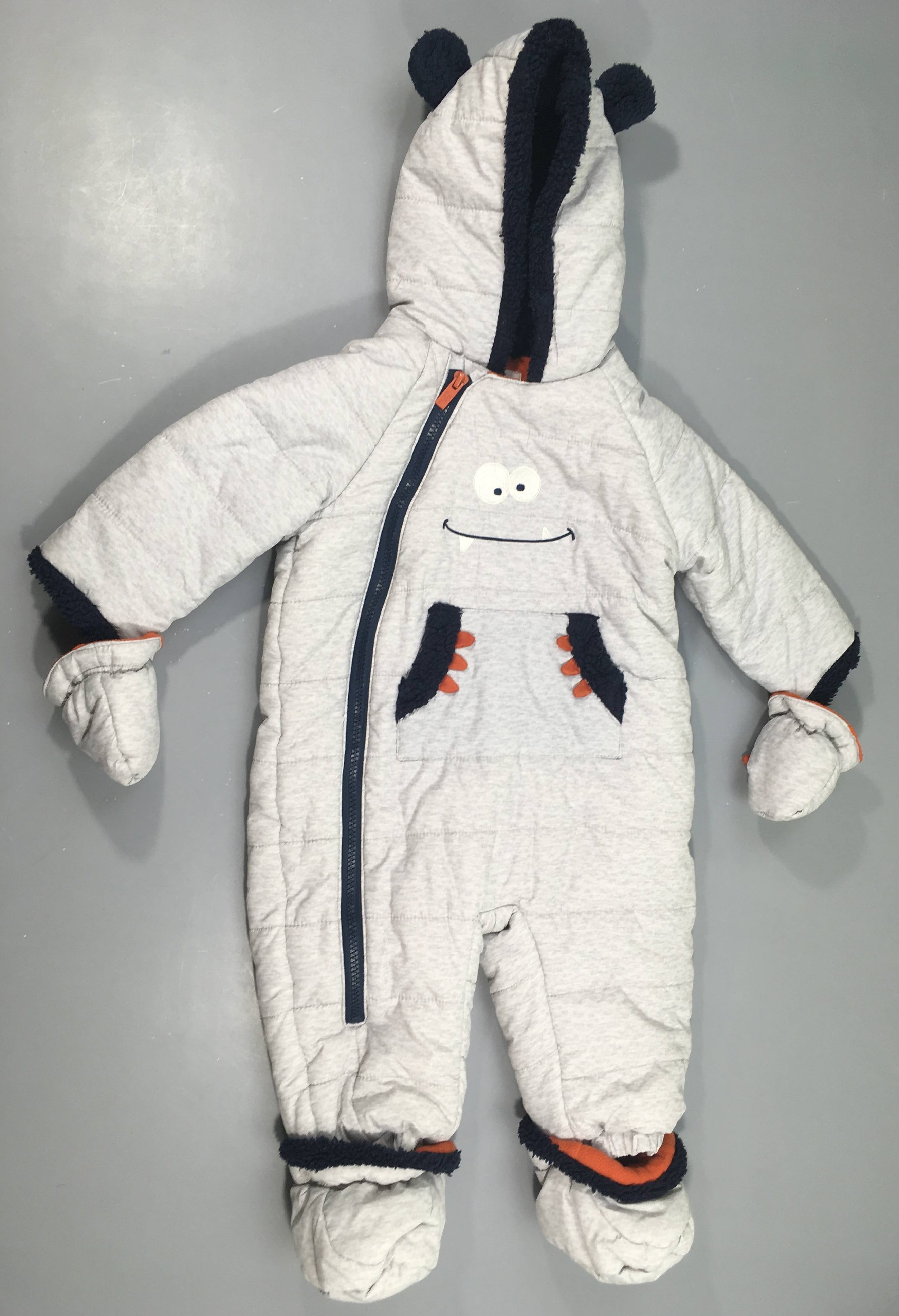 Combi-pilote gris chiné monstre doublé polar à capuche