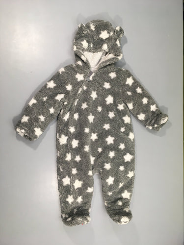 Combinaison pilote velours gris étoiles blanches à capuche, moins cher chez Petit Kiwi